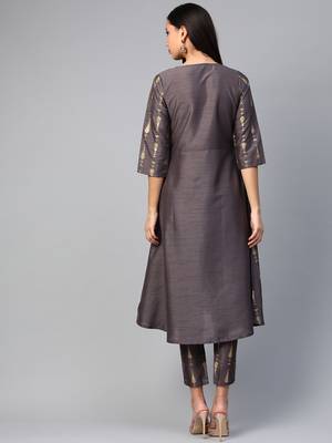 Grey printed art silk kurtas-and-kurtis 2
