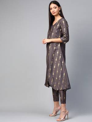 Grey printed art silk kurtas-and-kurtis 3