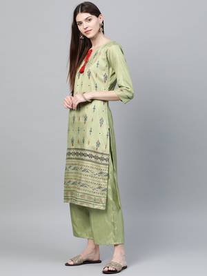 Green printed art silk kurtas-and-kurtis 3