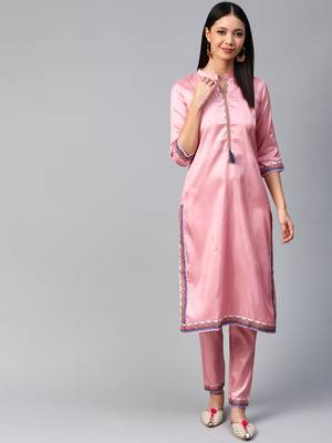 Pink printed art silk kurtas-and-kurtis 1