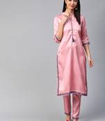 Pink printed art silk kurtas-and-kurtis