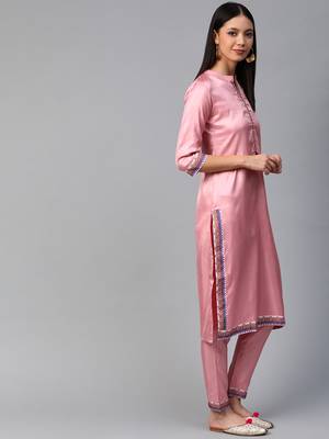 Pink printed art silk kurtas-and-kurtis 3