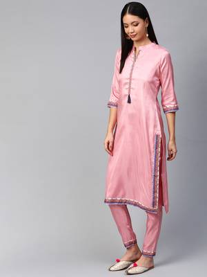 Pink printed art silk kurtas-and-kurtis 4