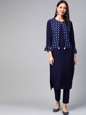 Navy-blue printed rayon kurtas-and-kurtis 1