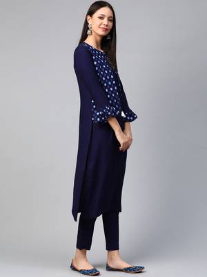 Navy-blue printed rayon kurtas-and-kurtis 3