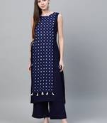 Navy-blue printed rayon kurtas-and-kurtis