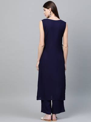 Navy-blue printed rayon kurtas-and-kurtis 2