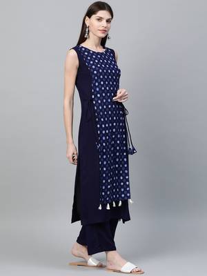 Navy-blue printed rayon kurtas-and-kurtis 3