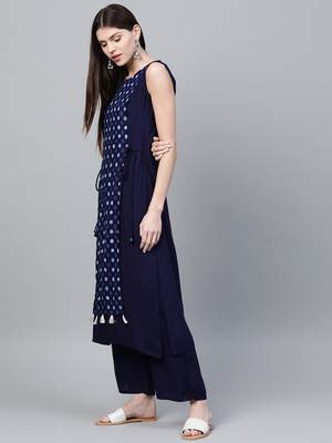 Navy-blue printed rayon kurtas-and-kurtis 4