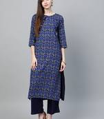Navy-blue printed rayon kurtas-and-kurtis
