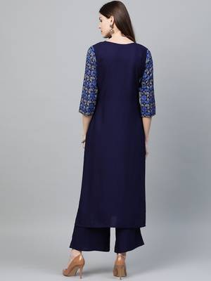 Navy-blue printed rayon kurtas-and-kurtis 2