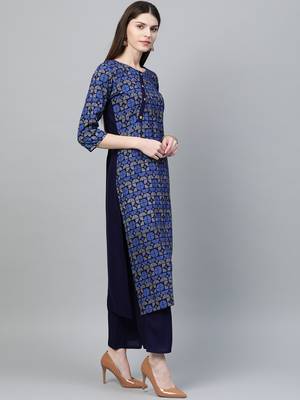 Navy-blue printed rayon kurtas-and-kurtis 3