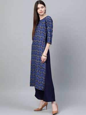 Navy-blue printed rayon kurtas-and-kurtis 4