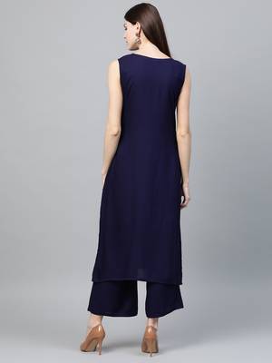 Navy-blue printed rayon kurtas-and-kurtis 2