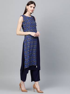 Navy-blue printed rayon kurtas-and-kurtis 3