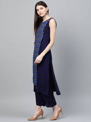 Navy-blue printed rayon kurtas-and-kurtis 4