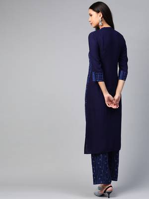 Navy-blue printed rayon kurtas-and-kurtis 2