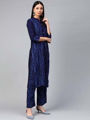 Navy-blue printed rayon kurtas-and-kurtis 3