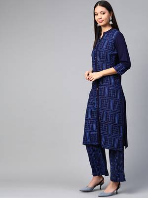 Navy-blue printed rayon kurtas-and-kurtis 4