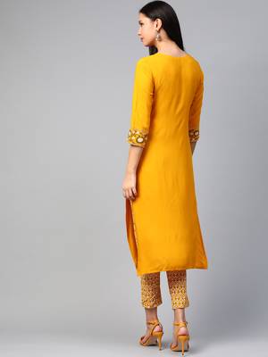 Mustard printed rayon kurtas-and-kurtis 2