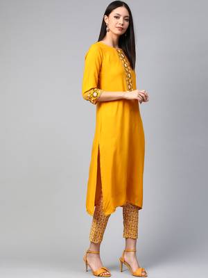 Mustard printed rayon kurtas-and-kurtis 3