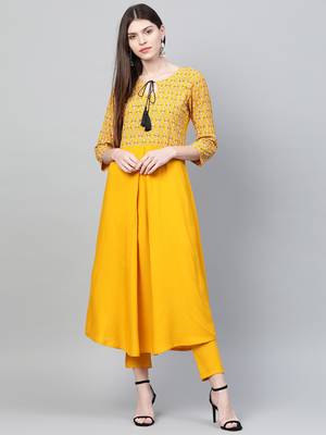 Mustard printed rayon kurtas-and-kurtis 1