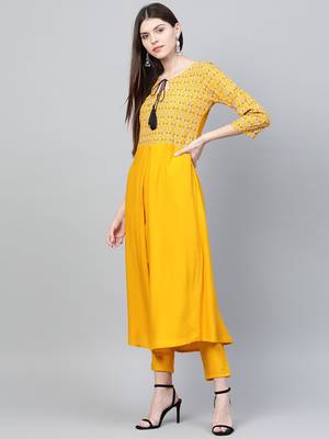 Mustard printed rayon kurtas-and-kurtis 3