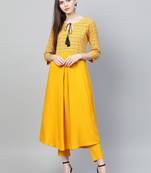 Mustard printed rayon kurtas-and-kurtis