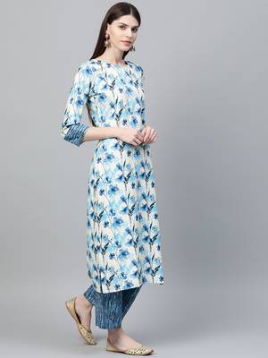 Cream printed rayon kurtas-and-kurtis 3