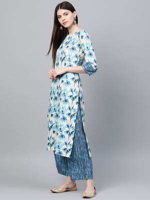 Cream printed rayon kurtas-and-kurtis 4