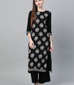 Black printed rayon kurtas-and-kurtis