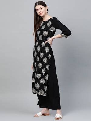Black printed rayon kurtas-and-kurtis 3
