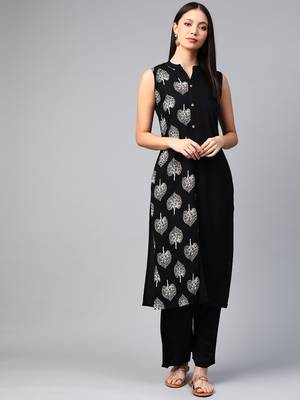 Black printed rayon kurtas-and-kurtis 1