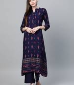 Navy-blue printed rayon kurtas-and-kurtis