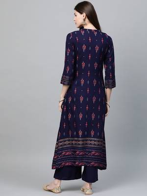 Navy-blue printed rayon kurtas-and-kurtis 2