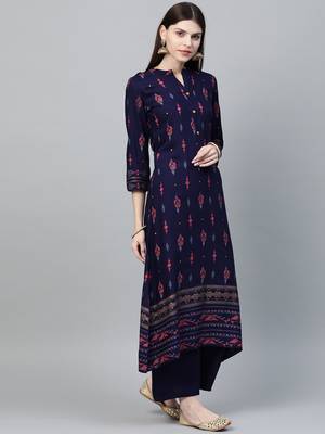 Navy-blue printed rayon kurtas-and-kurtis 3