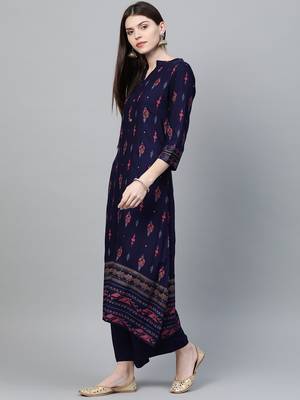 Navy-blue printed rayon kurtas-and-kurtis 4