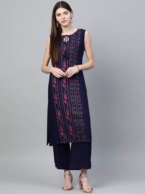Navy-blue printed rayon kurtas-and-kurtis 1