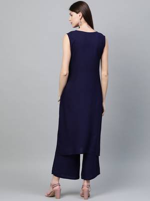 Navy-blue printed rayon kurtas-and-kurtis 2