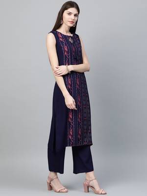 Navy-blue printed rayon kurtas-and-kurtis 3