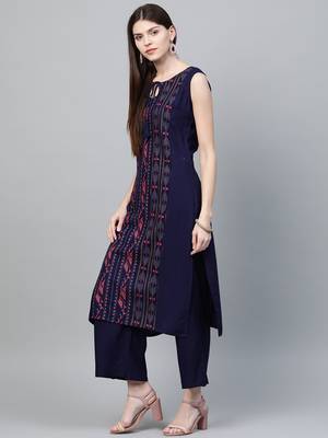 Navy-blue printed rayon kurtas-and-kurtis 4