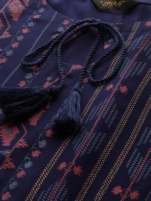 Navy-blue printed rayon kurtas-and-kurtis 5