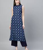 Navy-blue printed rayon kurtas-and-kurtis