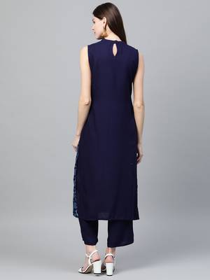 Navy-blue printed rayon kurtas-and-kurtis 2
