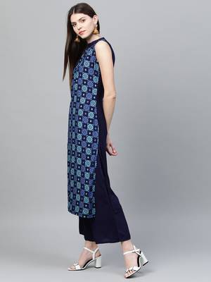 Navy-blue printed rayon kurtas-and-kurtis 3