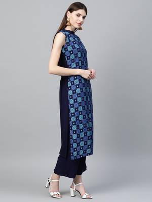 Navy-blue printed rayon kurtas-and-kurtis 4