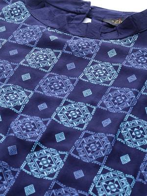 Navy-blue printed rayon kurtas-and-kurtis 5