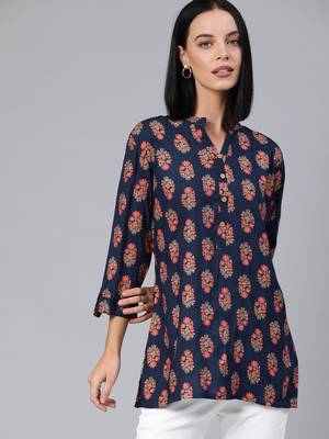 Blue printed viscose rayon tunics 1