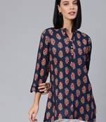 Blue printed viscose rayon tunics