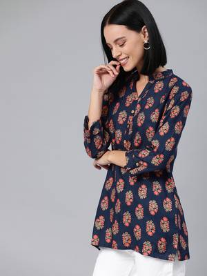 Blue printed viscose rayon tunics 2